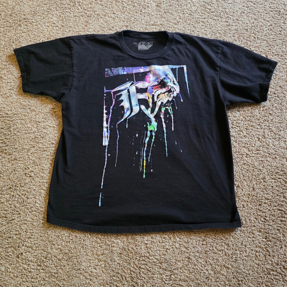 Fox Racing Mens XXL Black Graphic T-Shirt Paint Drip Logo Graffiti Regular Fit